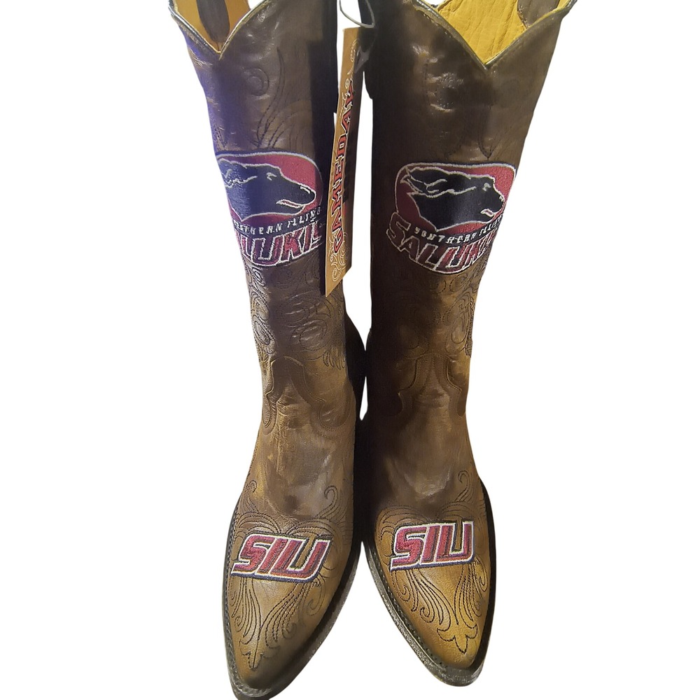 NWT Southern Illinois Salukis NCAA Western Cowboy Boots Womens Brown Embroidered